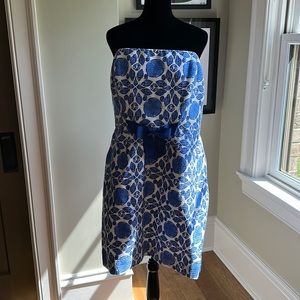 NWT Vineyard Vines Strapless Blue and White Seashell Dress -16